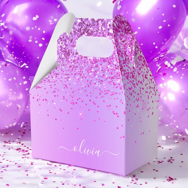 Purple Glitter Glam Metal Monogram Name Favour Box (Creator Uploaded)