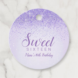Purple Glitter, Glam Sweet 16 Favour Tags