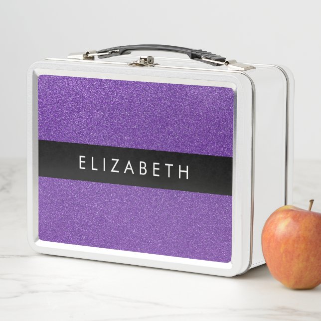Purple Glitter, Glitter Background, Your Name Metal Lunch Box (In Situ)