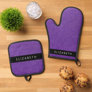 Purple Glitter, Glitter Background, Your Name Oven Mitt & Pot Holder Set