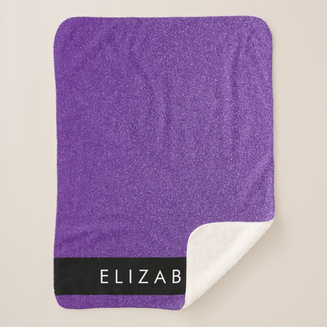 Purple Glitter, Glitter Background, Your Name Sherpa Blanket (Front)