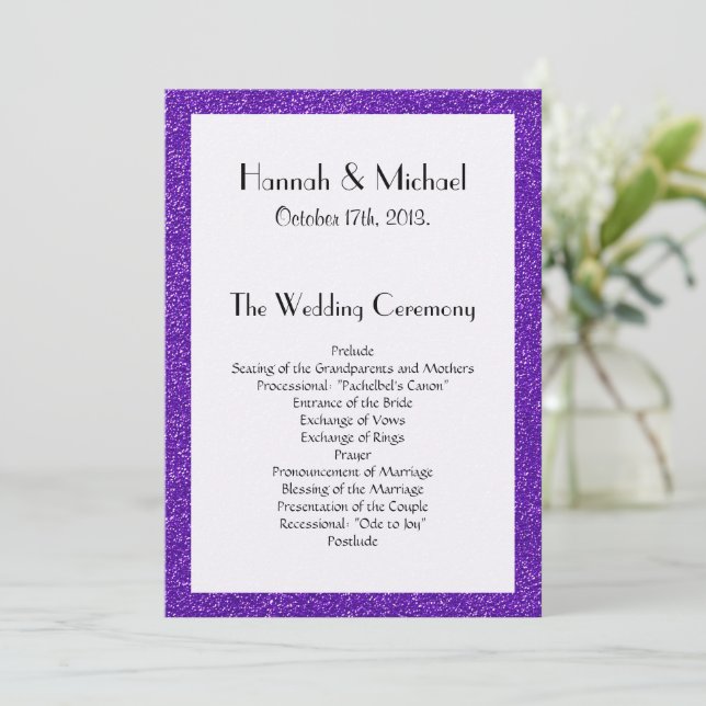 Purple Glitter, Glitter Texture, Wedding Program Programme (Standing Front)