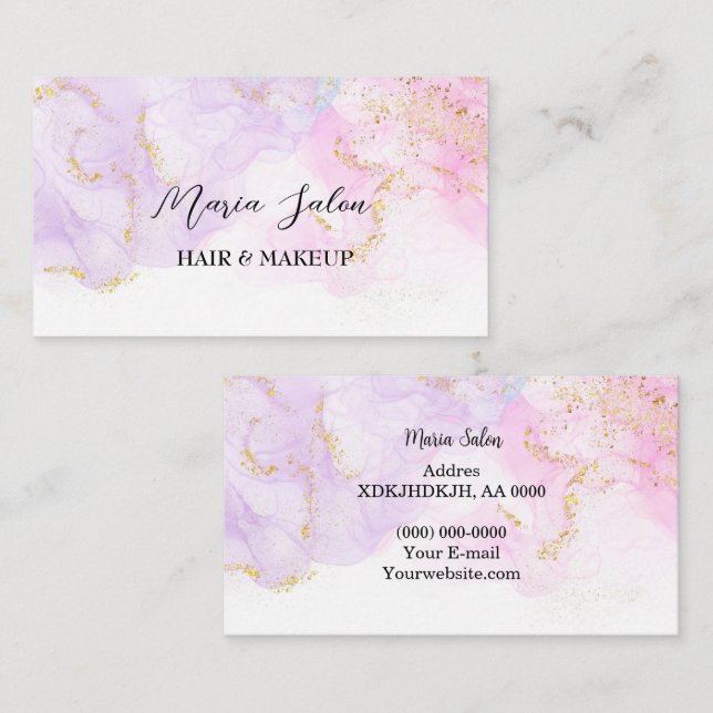 Purple glitter gold  watercolor Business Card (Front/Back)