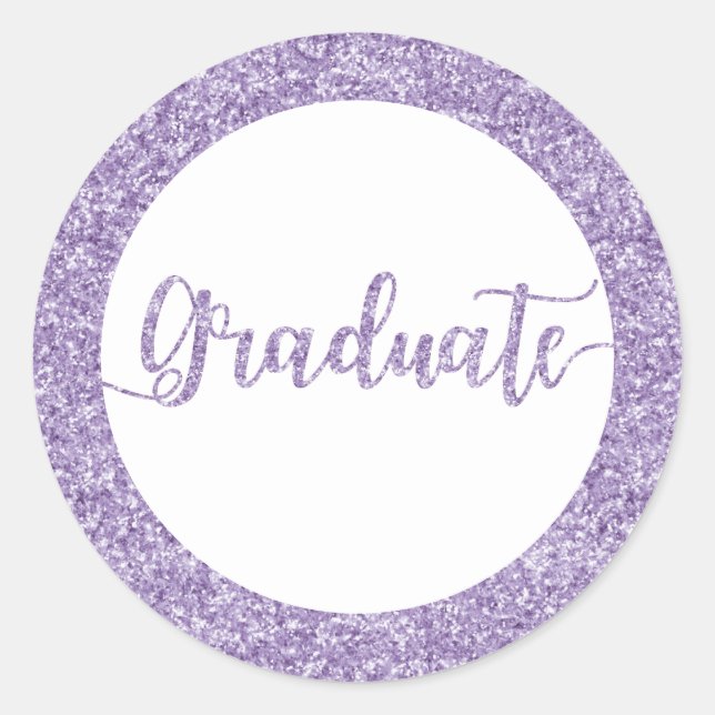 Purple Glitter Graduate Graduation Announcement Classic Round Sticker (Front)