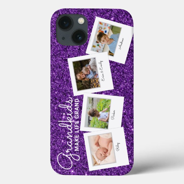 Purple Glitter Grandkids Make Life Grand Case-Mate iPhone Case (Back)