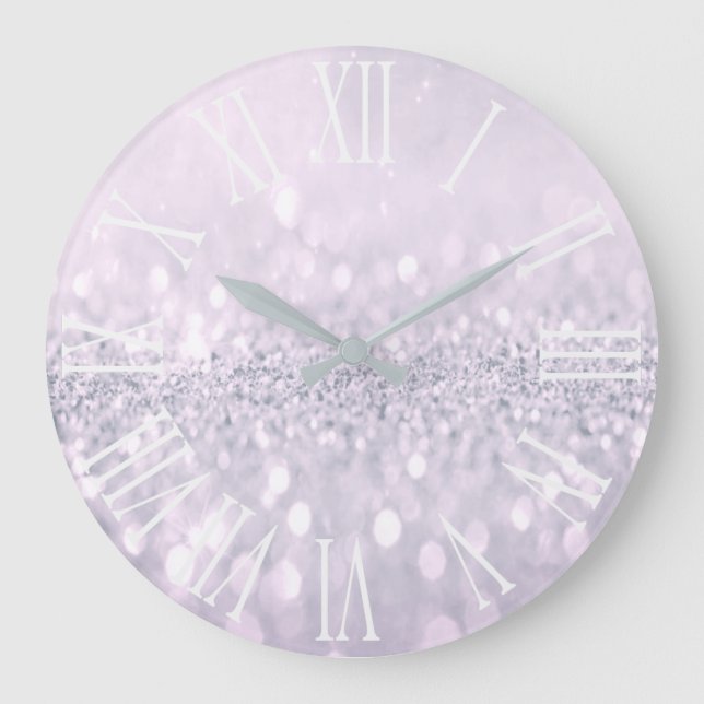Purple  Glitter Gray Metallic Silver Roman Number Large Clock (Front)
