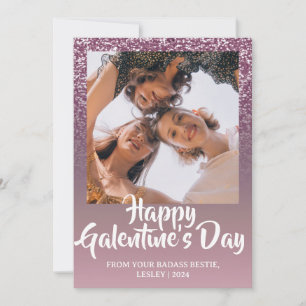 purple glitter Heart Happy Galentines day bestie Holiday Card