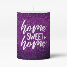 Purple Glitter Home Sweet Home Pillar Candle