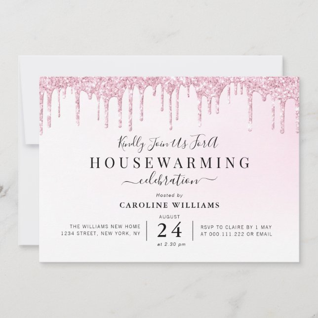 purple glitter housewarming party invitation (Front)