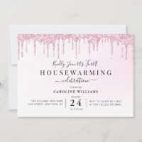 purple glitter housewarming party invitation