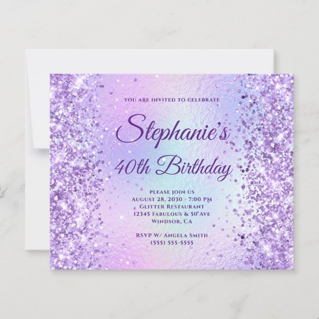 Purple Glitter Iridescent Rainbow 40th Birthday (Front)