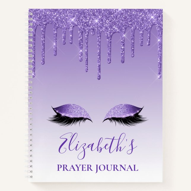 Purple Glitter Lashes Prayer Journal Notebook (Front)