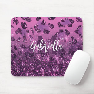 Purple Glitter Leopard Print Mouse Pad