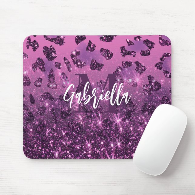 Purple Glitter Leopard Print Mouse Pad (With Mouse)