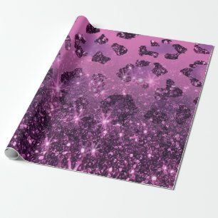 Purple Glitter Leopard Print Wrapping Paper