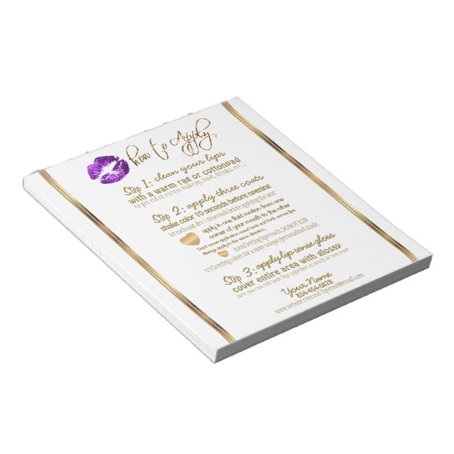 Purple Glitter Lip Instructions on White Notepad (Angled)