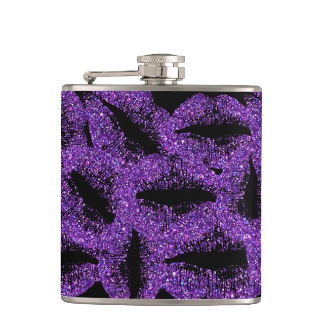 Purple Glitter Lips #2 Hip Flask (Front)