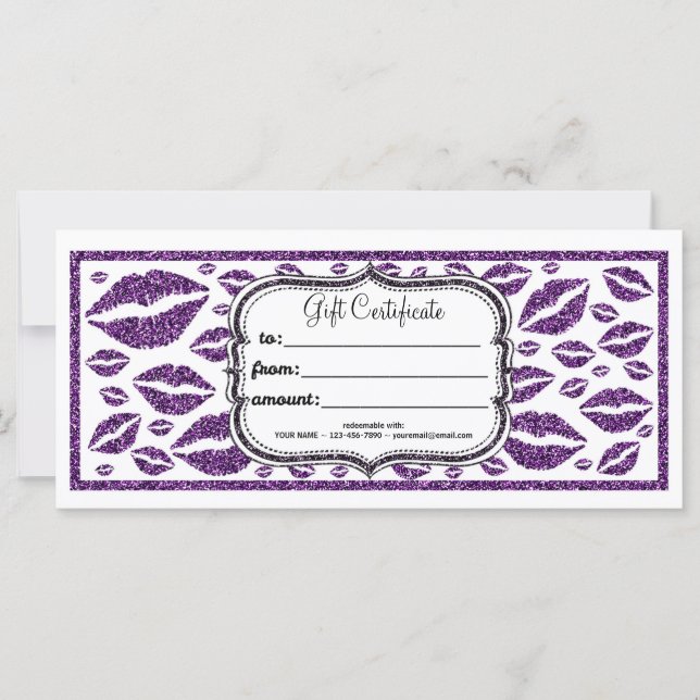 Purple Glitter Lips CUSTOM GIFT CERTIFICATE (Front)
