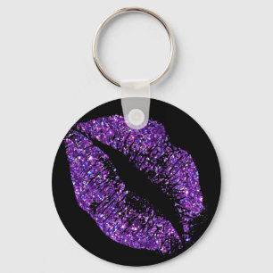 Purple Glitter Lips Key Ring