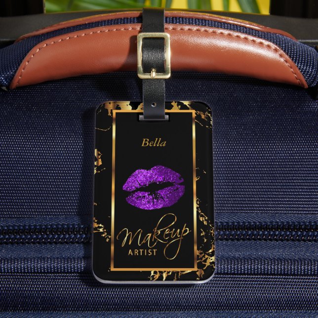 Purple Glitter Lips - Makeup Artist Luggage Tag (Front Insitu 2)