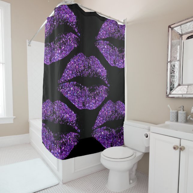 Purple Glitter Lips Shower Curtain (In Situ)