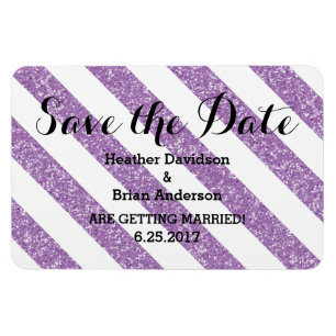 Purple Glitter Look Stripes Save the Date Magnet