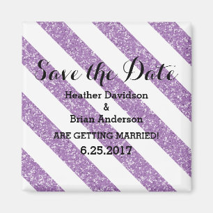 Purple Glitter Look Stripes Save the Date Magnet