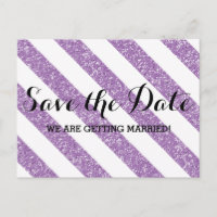Purple Glitter Look Stripes Save the Date Postcard