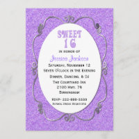 Purple Glitter Look Sweet 16 Birthday Invitation