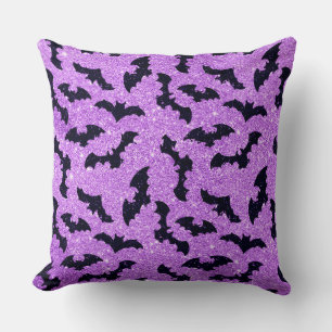 PURPLE GLITTER LOOK WITH BLACK BATS CUSHION