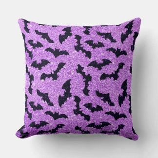 PURPLE GLITTER LOOK WITH BLACK BATS CUSHION