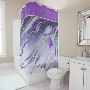 Purple glitter marble shower curtain