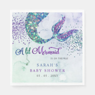 Purple Glitter Mermaid Baby Shower  Napkin