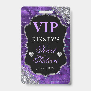 Purple Glitter Mermaid Letters Sweet Sixteen VIP ID Badge