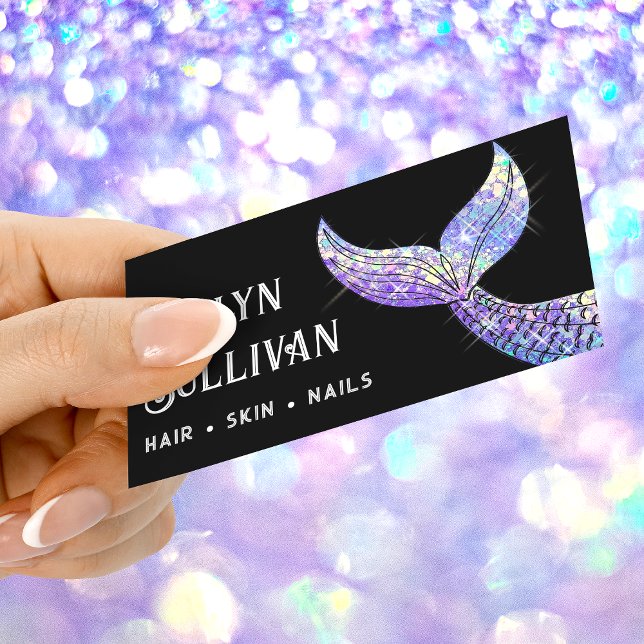 Purple glitter mermaid tail black business card (Creator Uploaded)