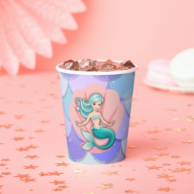 Purple Glitter Mermaid Under the Sea Baby Shower Paper Cups (Insitu)