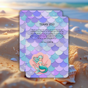 Purple Glitter Mermaid Under the Sea Baby Shower Thank You Card