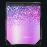 Purple Glitter Metal Monogram Name Girly Drawstring Bag<br><div class="desc">Purple Faux Foil Metallic Sparkle Glitter Brushed Metal Monogram Name Drawstring Bag. This makes the perfect graduation,  sweet 16 birthday,  wedding,  bridal shower,  anniversary,  baby shower or bachelorette party gift for someone that loves glam luxury and chic styles.</div>