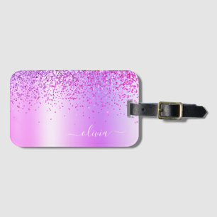 Purple Glitter Metal Monogram Name Luggage Tag