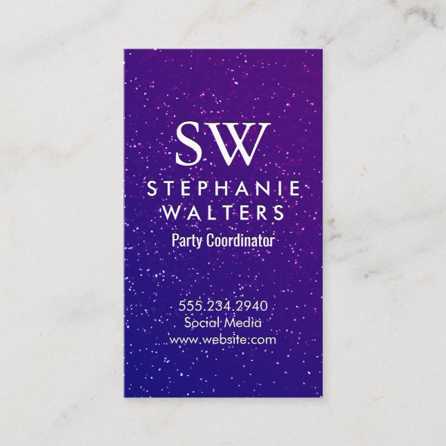 Purple Glitter | Monogram Business Card (Front)
