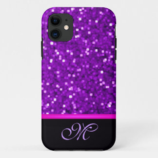 Purple Glitter Monogram Girly Mum Sparkle Bling iPhone 11 Case