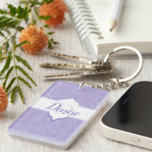 Purple Glitter Monogram Keychain