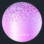 Purple Glitter Monogram Name Luxury Girly Classic Round Sticker<br><div class="desc">Purple Faux Foil Metallic Sparkle Glitter Brushed Metal Monogram Name Party Sticker Address Labels. This makes the perfect sweet 16 birthday,  wedding,  bridal shower,  anniversary,  baby shower or bachelorette party gift for someone that loves glam luxury and chic styles.</div>