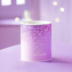 Purple Glitter Monogram Name Luxury Girly Coffee Mug