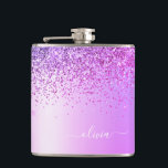 Purple Glitter Monogram Name Luxury Girly Hip Flask<br><div class="desc">Purple Faux Foil Metallic Sparkle Glitter Brushed Metal Monogram Name and Initial Party Flask. This makes the perfect sweet 16 birthday,  wedding,  bridal shower,  anniversary,  baby shower or bachelorette party gift for someone that loves glam luxury and chic styles.</div>