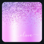Purple Glitter Monogram Name Luxury Girly Square Sticker<br><div class="desc">Purple Faux Foil Metallic Sparkle Glitter Brushed Metal Monogram Name  Party Sticker Address Labels. This makes the perfect sweet 16 birthday,  wedding,  bridal shower,  anniversary,  baby shower or bachelorette party gift for someone that loves glam luxury and chic styles.</div>