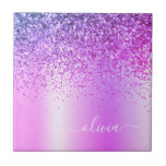 Purple Glitter Monogram Name Luxury Girly Tile<br><div class="desc">Purple Faux Foil Metallic Sparkle Glitter Brushed Metal Monogram Name and Initial Ceramic Tiles. This makes the perfect sweet 16 birthday,  wedding,  bridal shower,  anniversary,  baby shower or bachelorette party gift for someone that loves glam luxury and chic styles.</div>