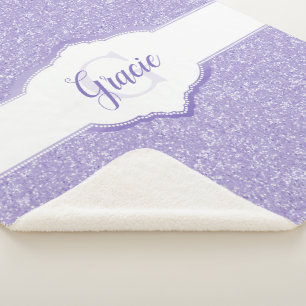 Purple Glitter Monogram Sherpa Blanket
