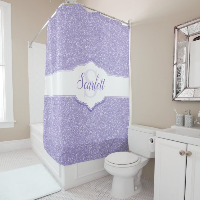 Purple Glitter Monogram Shower Curtain (In Situ)