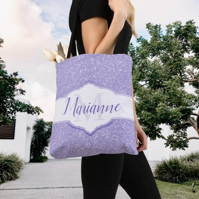 Purple Glitter Monogram Tote Bag (Purple Glitter Monogram Tote Bag)